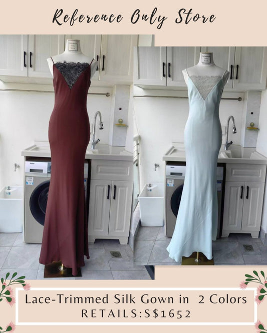 RM lace trimmed silk gown in 2 colors