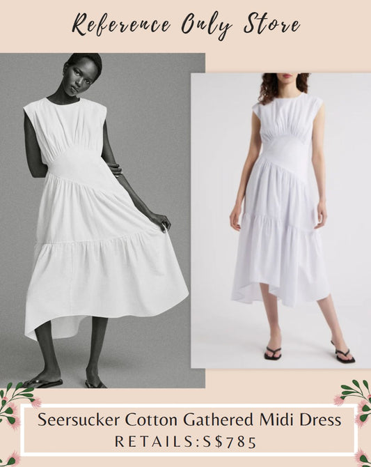 FRA white ivory gathered cotton midi dress