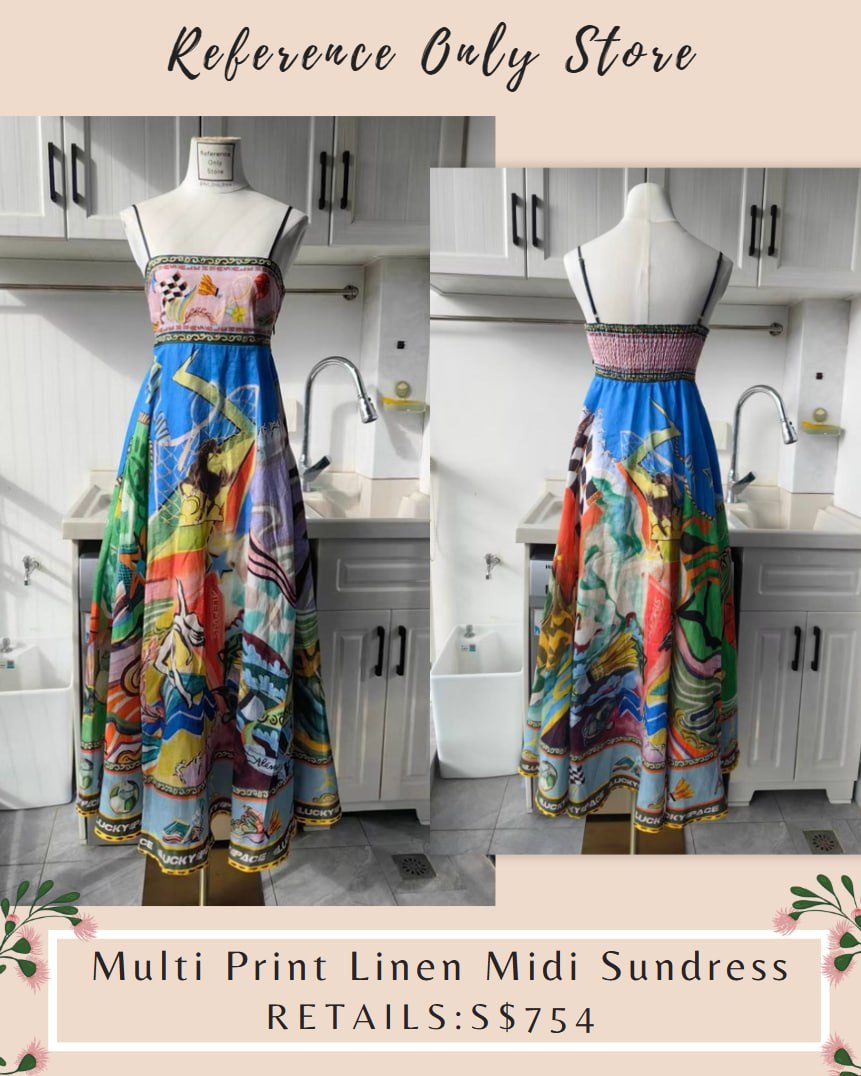 AM Multi color print blue midi sun dress