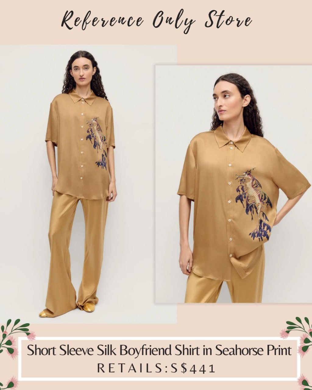 SL Short sleeve silk boyfriend shirt in seahorse print