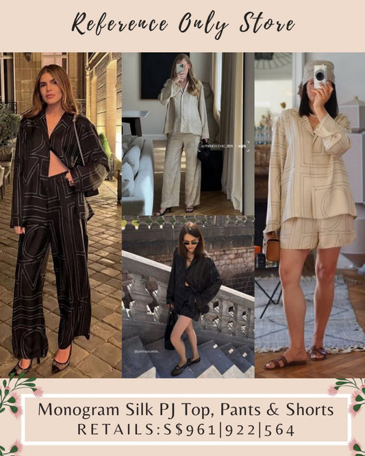 Tot monogram silk PJ shirt top , pants and shorts