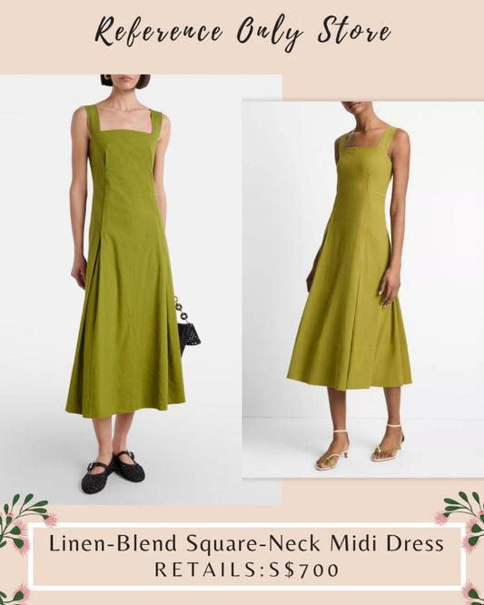 VC Linen blend square neck midi dress