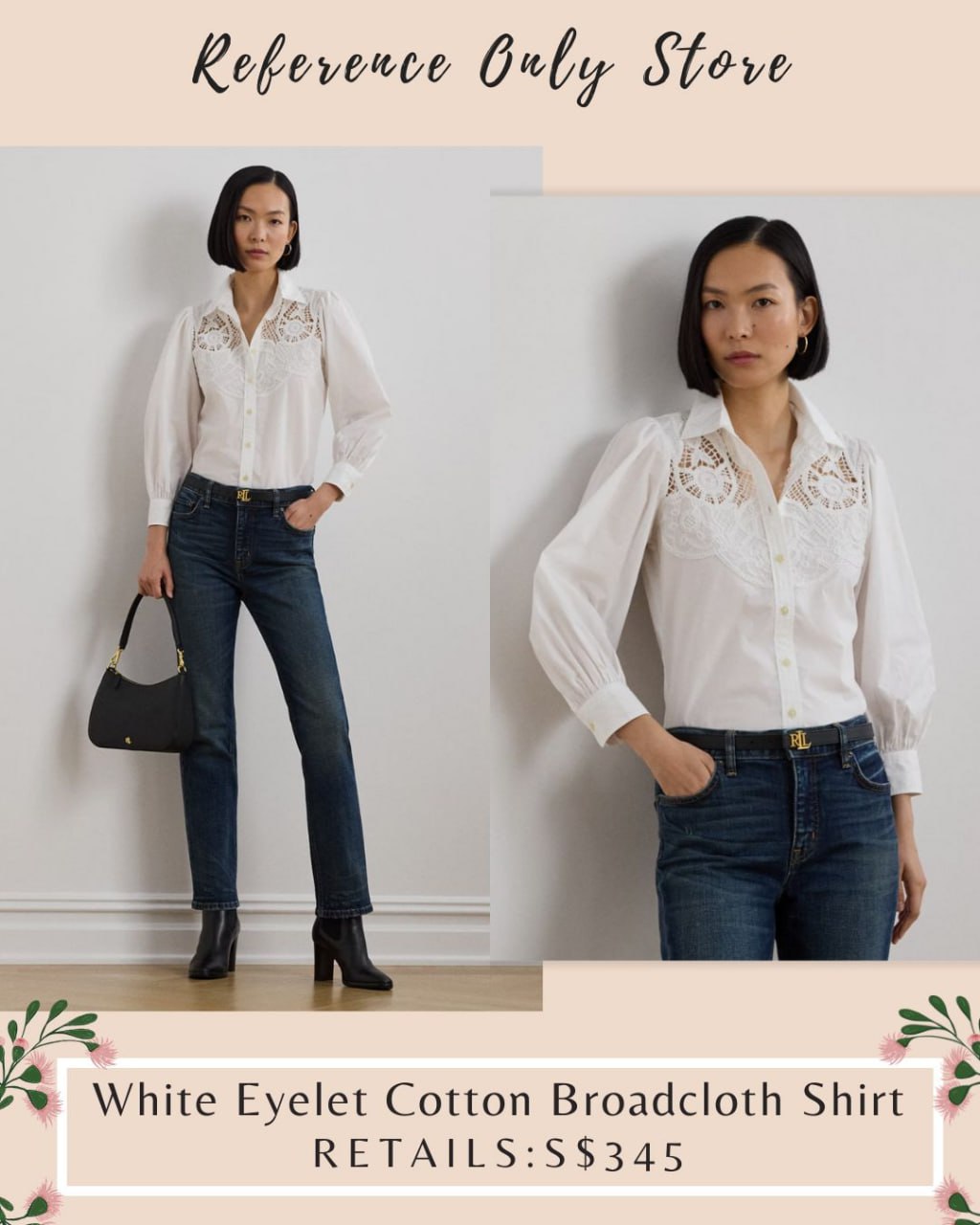 LRL White eyelet cottton shirt