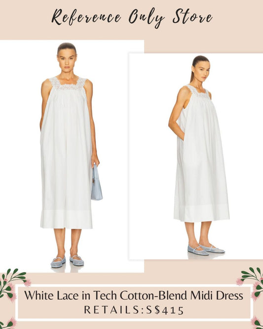 HS White lace in tech cotton blend midi dress