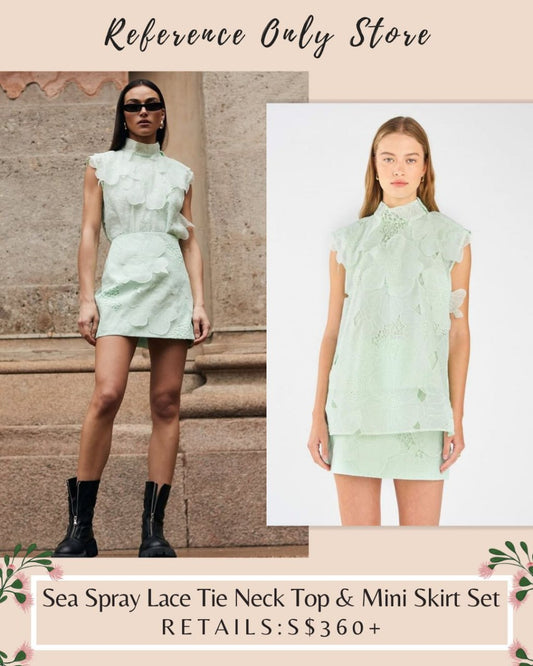 ORO Sea Spray Lace Tie Strap Neck Top & Mini skirt set