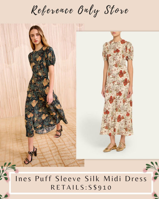 UJ Ines Silk puff sleeve midi dress