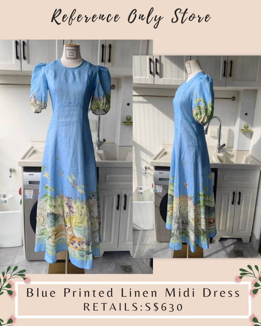 AM Blue landscape printed linen dress