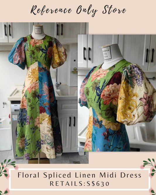 AM Floral spliced linen dress