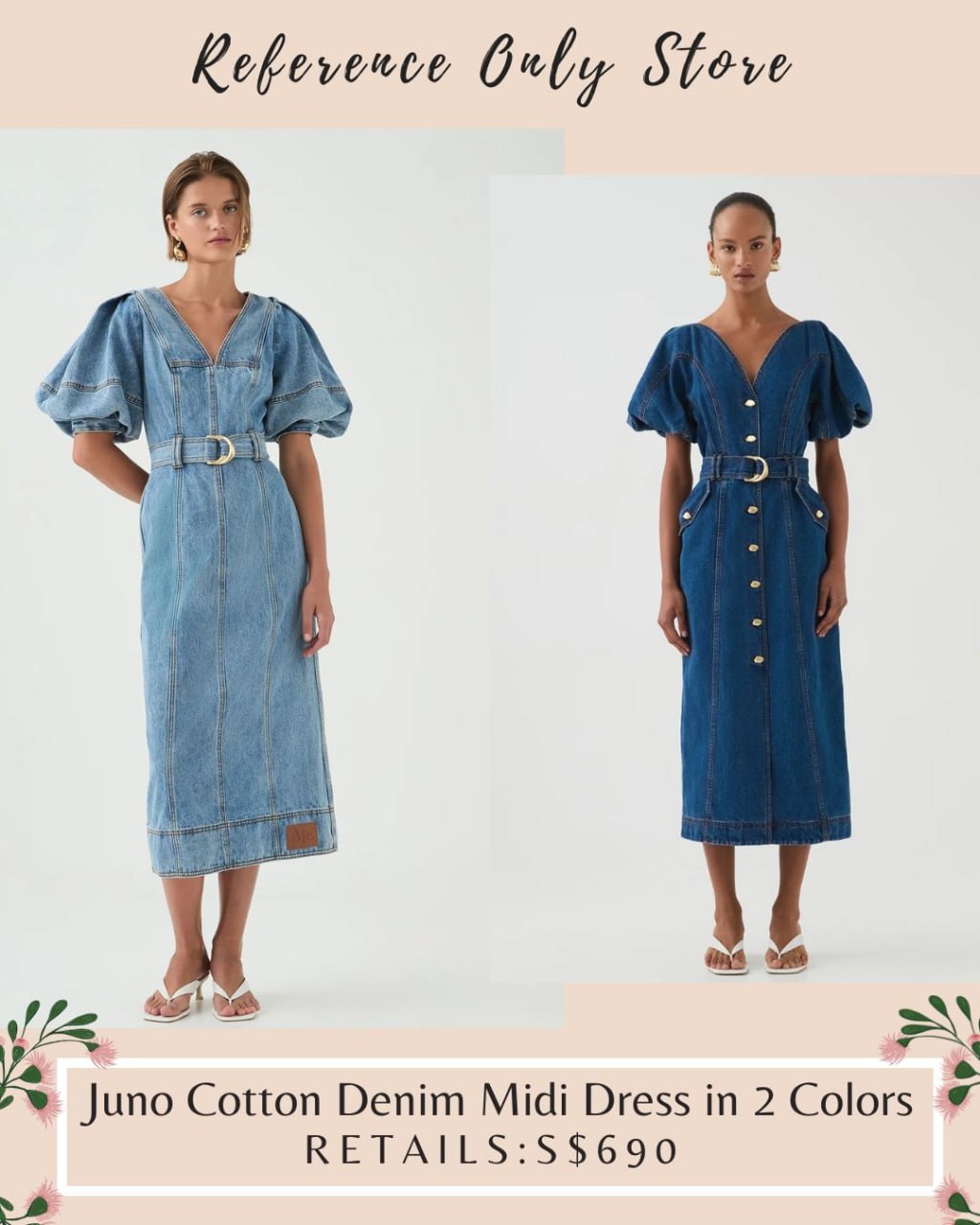 AJ Juno cotton denim midi dress in 2 colors