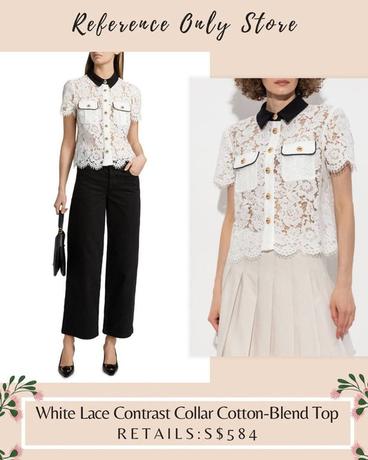 Special price! SP White lace contrast collar cotton blend top
