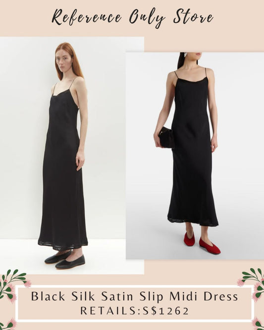TOT Black silk satin slip midi dress