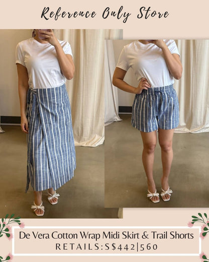 AA De vera cotton blue stripe shirt,  wrap skirt & trail shorts