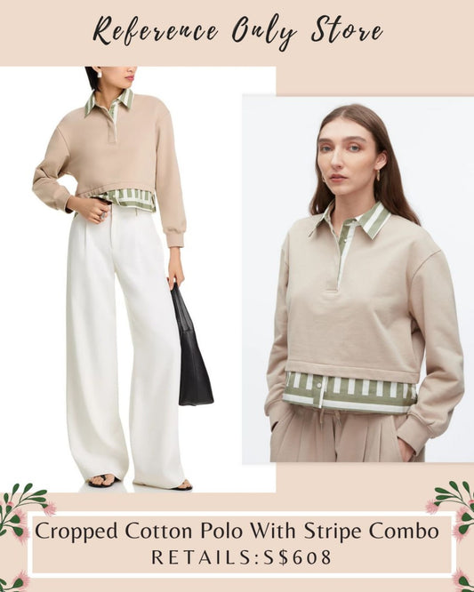 3.1 cropped cotton polo with stripe combo sweater top