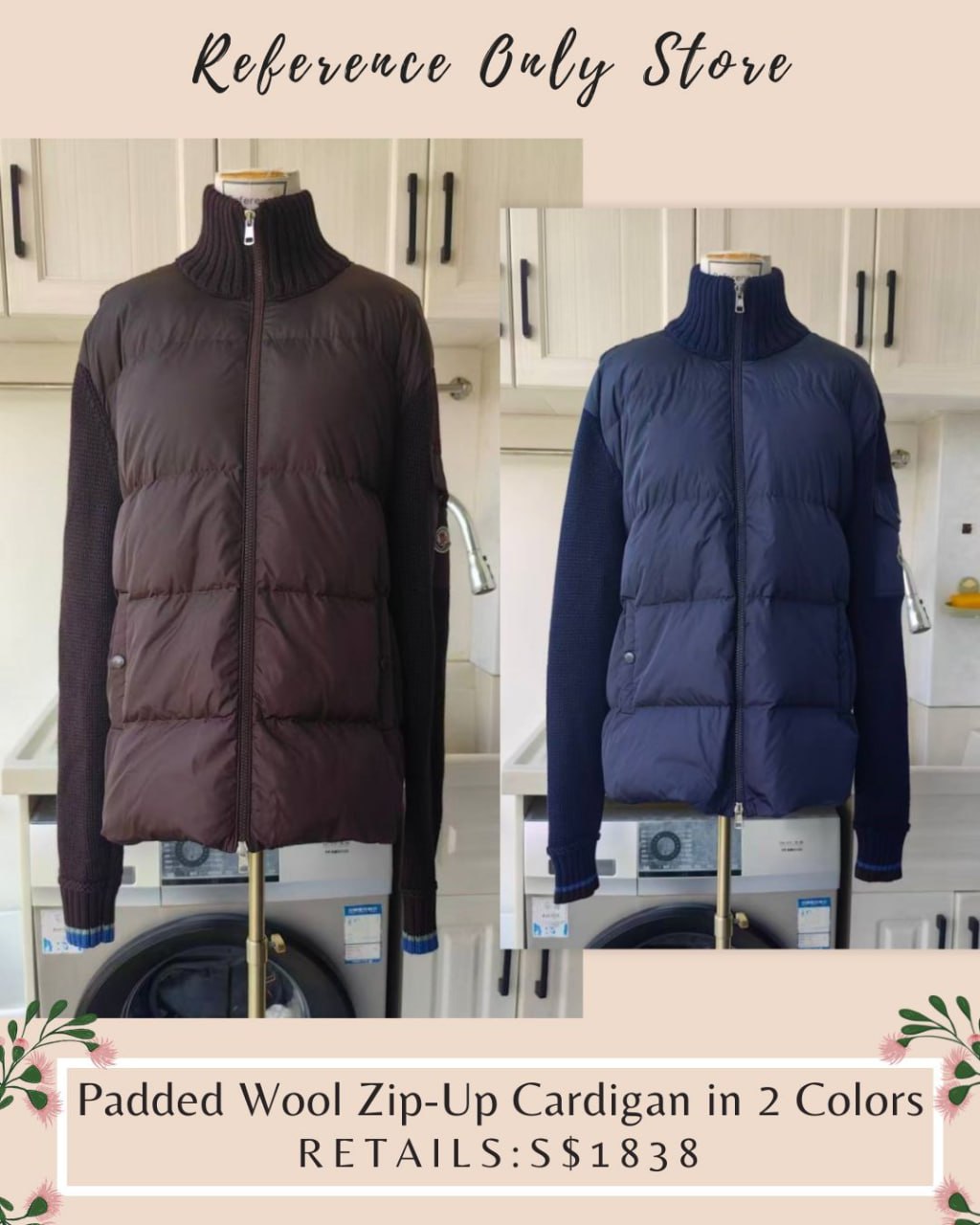 MC Padded wool zip up cardigan in 2 colors