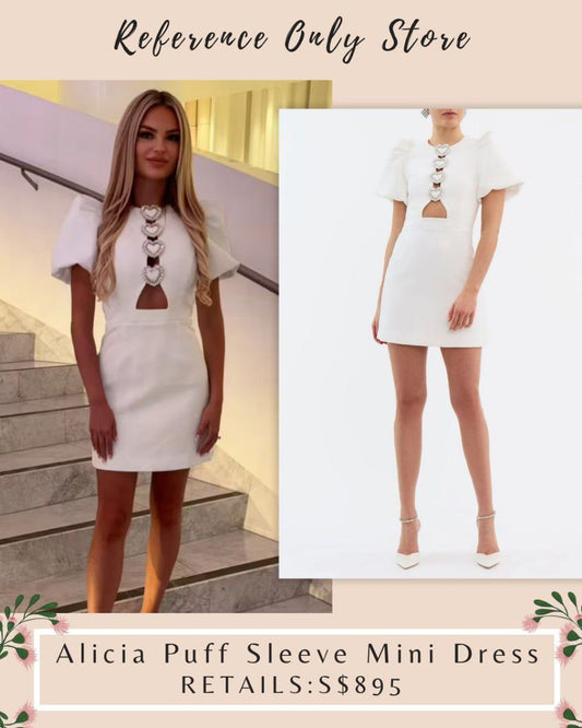 RV Alicia puff sleeve ivory white mini dress
