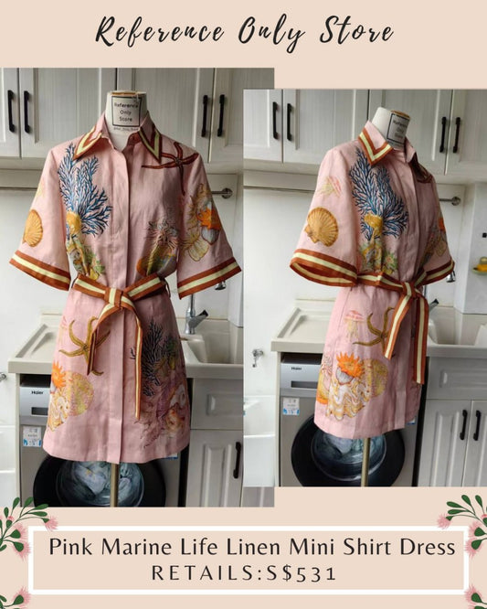 AM Pink marine life linen mini dress