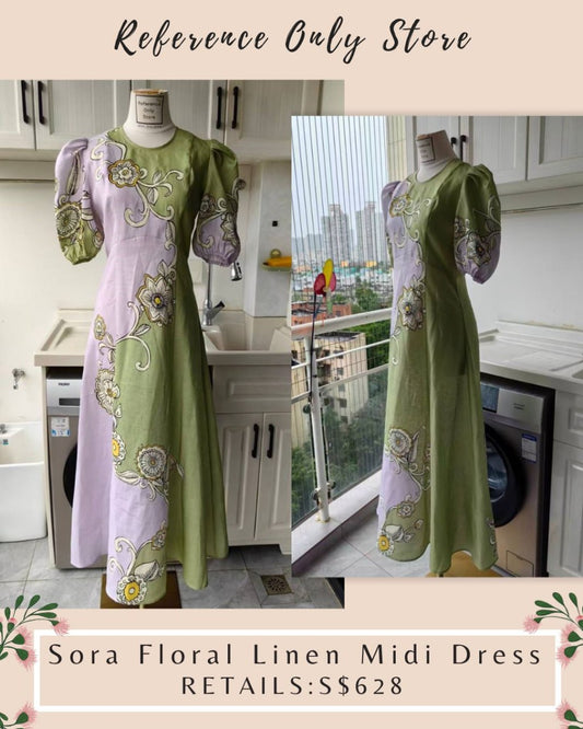 AM Lilac green floral puff sleeve midi dress