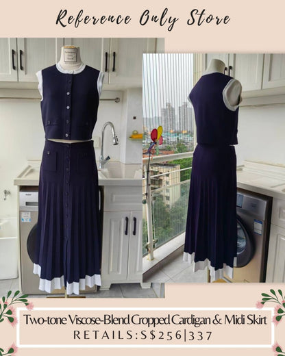 SD Two tone viscose blend cropped top and midi skirt