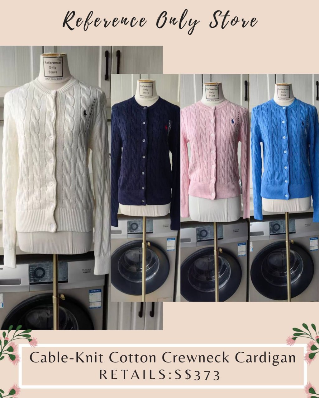 RL Cotton cable knit crewneck cardigan