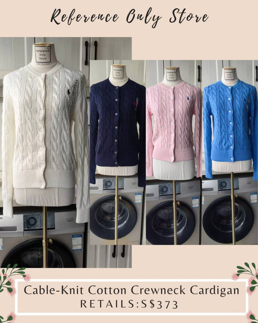 RL Cotton cable knit crewneck cardigan