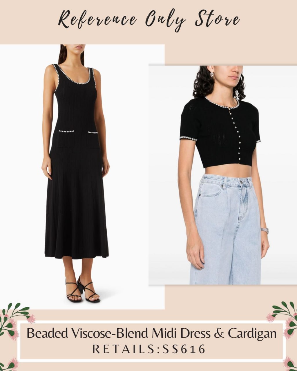 SD Beaded viscose blend midi dress and cardigan top