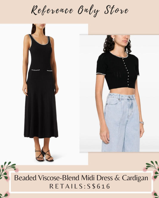 SD Beaded viscose blend midi dress and cardigan top