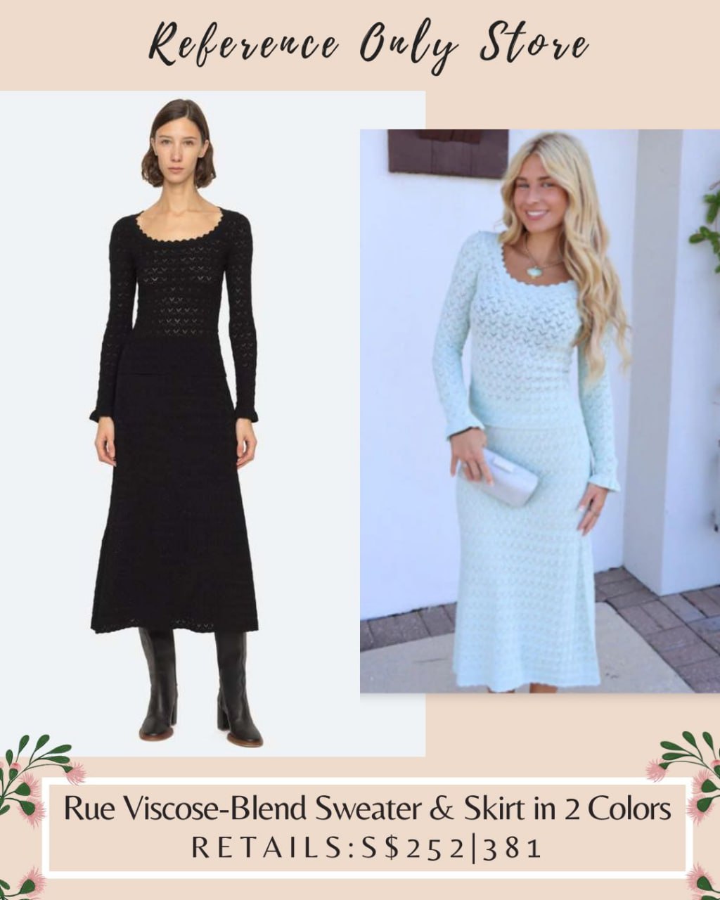 SE Rue Viscose Blend sweater & skirt in 2 colors
