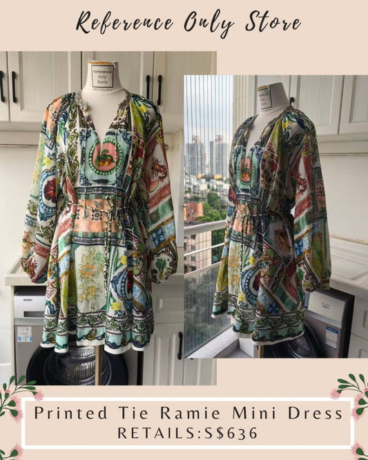 AM Printed Tie Ramie mini dress