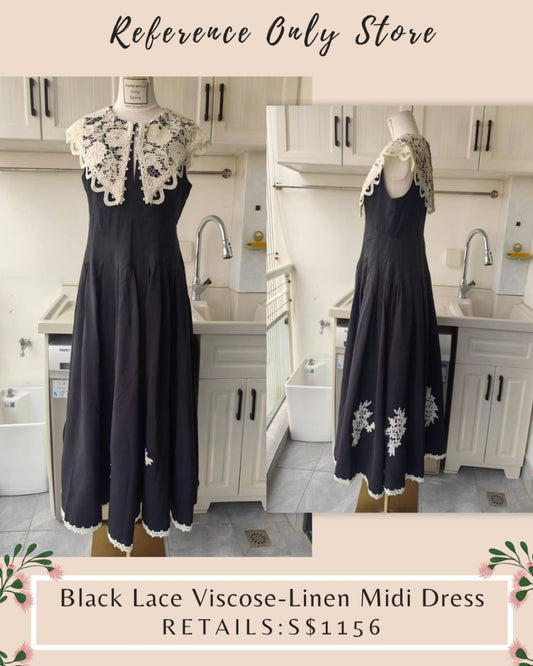 AM Black lace viscose linen midi dress