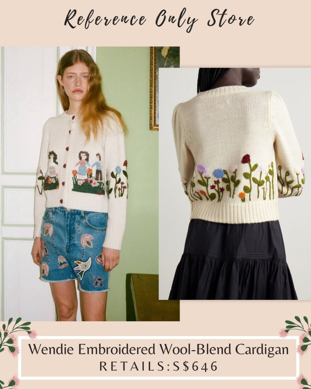 SE Wendie Embroidered Wool Blend Cardigan