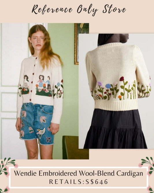 SE Wendie Embroidered Wool Blend Cardigan