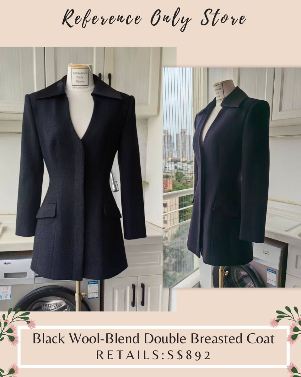 SP Black Wool blend double breasted coat