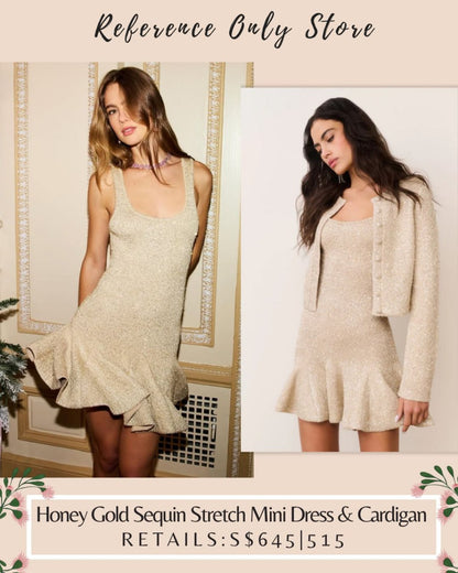 2 colors ! LSF Gold Honey / black sequin stretch dress & cardigan
