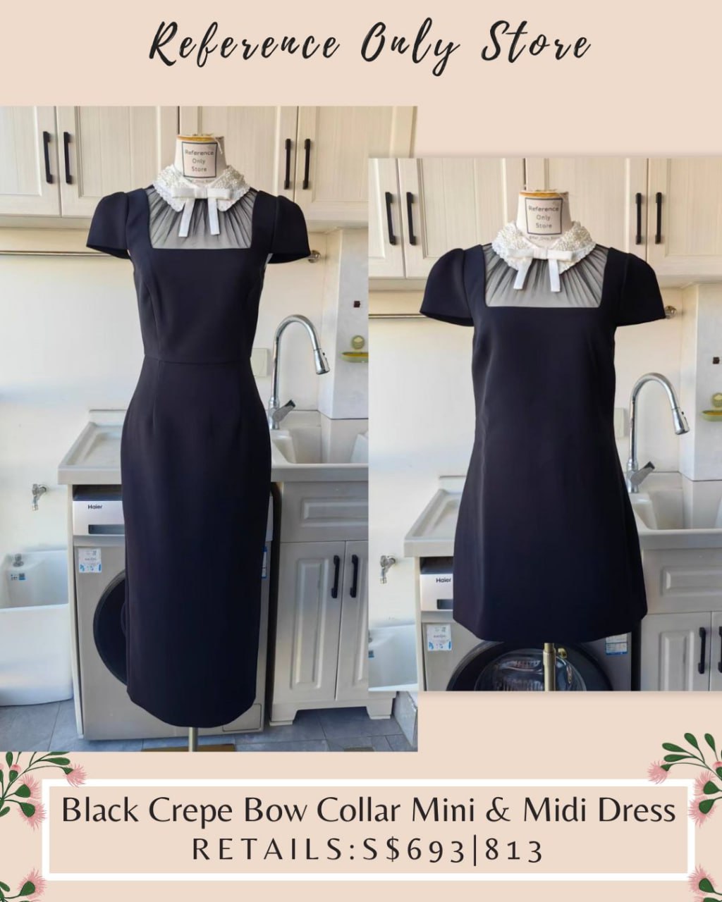 SP Black crepe bow collar mini and midi skirt