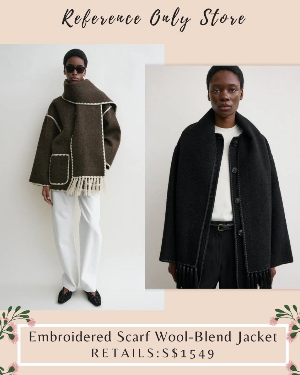 New colors! Tot Embroidered wool blend scarf jacket