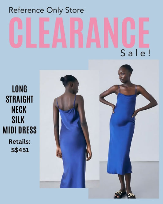 SL Blue Long straight neck silk midi dress