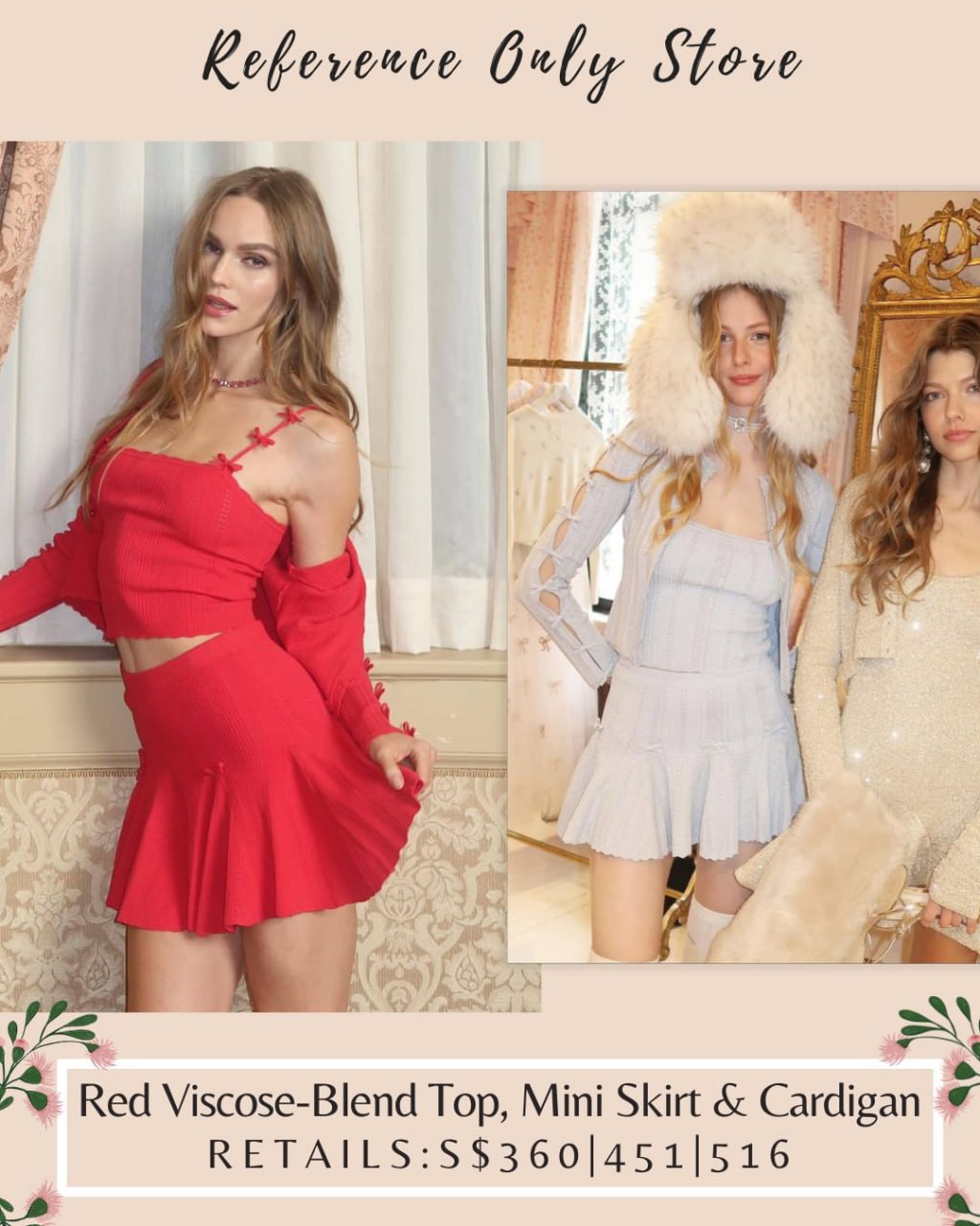 LSF Bow detail Viscose blend top , mini skirt and cardigan in 2 colors