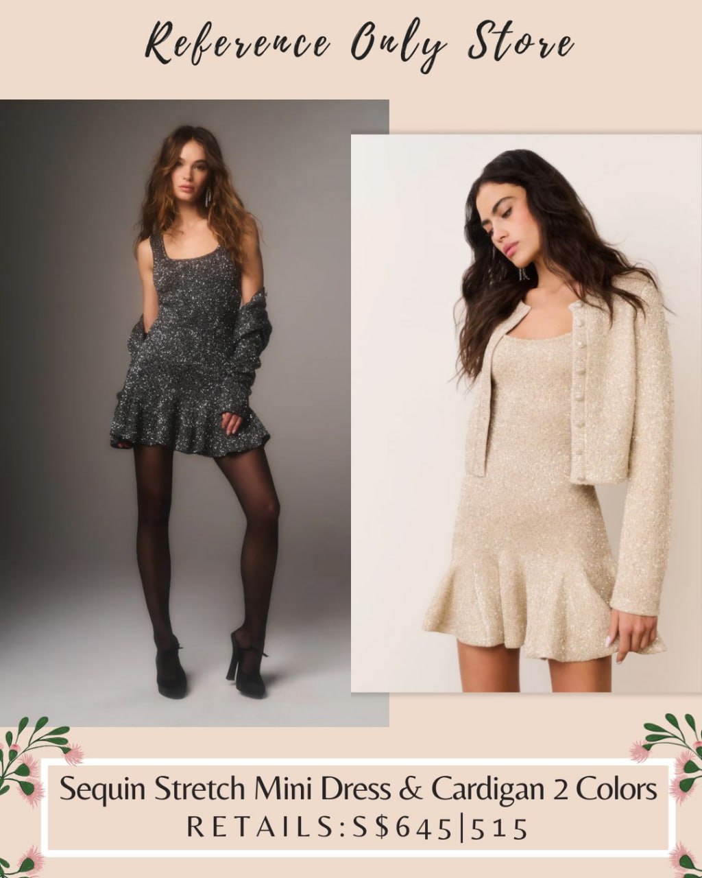 2 colors ! LSF Gold Honey / black sequin stretch dress & cardigan