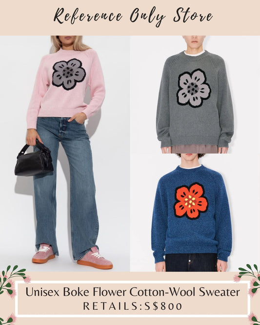 KZ Women's (pink) Men's (Blue, grey) boke flower cotton - wool sweater