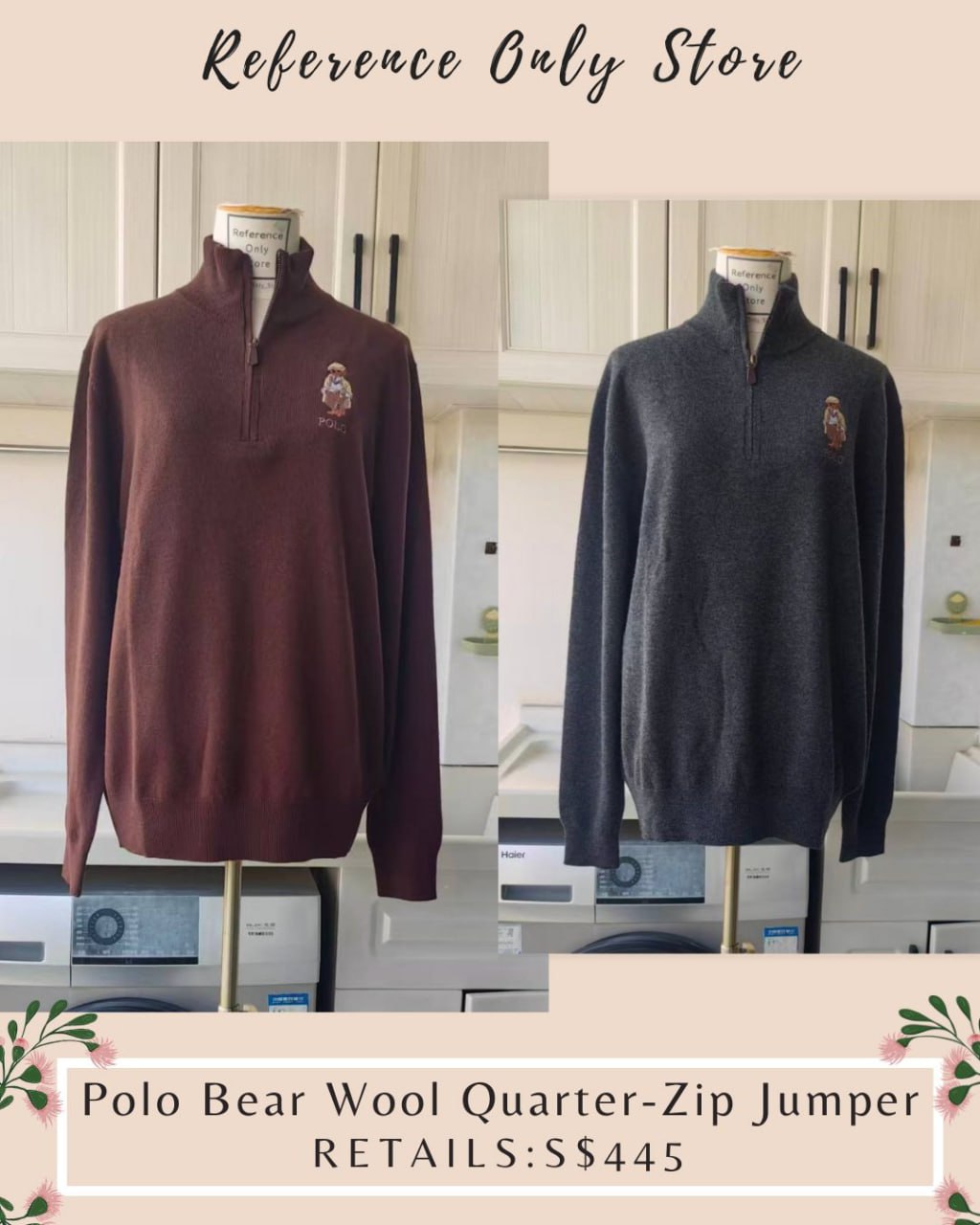 RL Men's polo bear quarter zip sweater