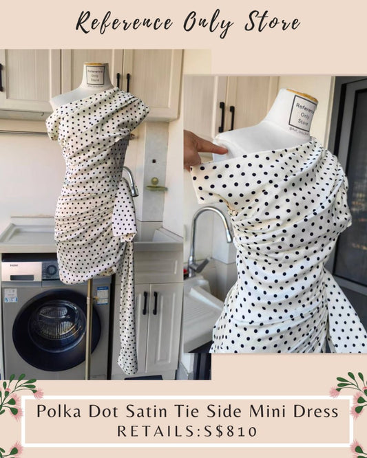 SP Polka Dot satin tie side mini dress