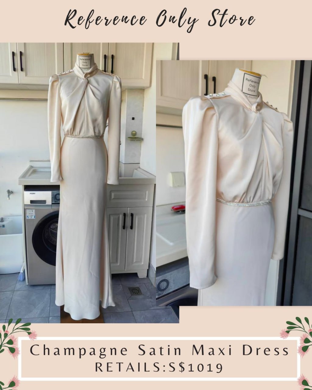 SP Champagne satin maxi dress gown