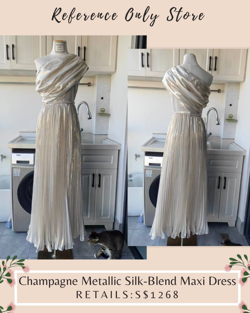 SP Champagne Metallic silk blend maxi dress