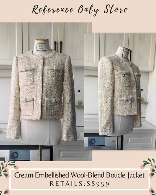 SP Cream embellished wool blend boucle jacket