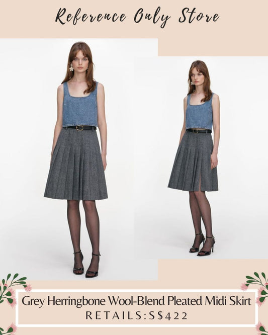 SP grey herringbone wool blend pleated skirt