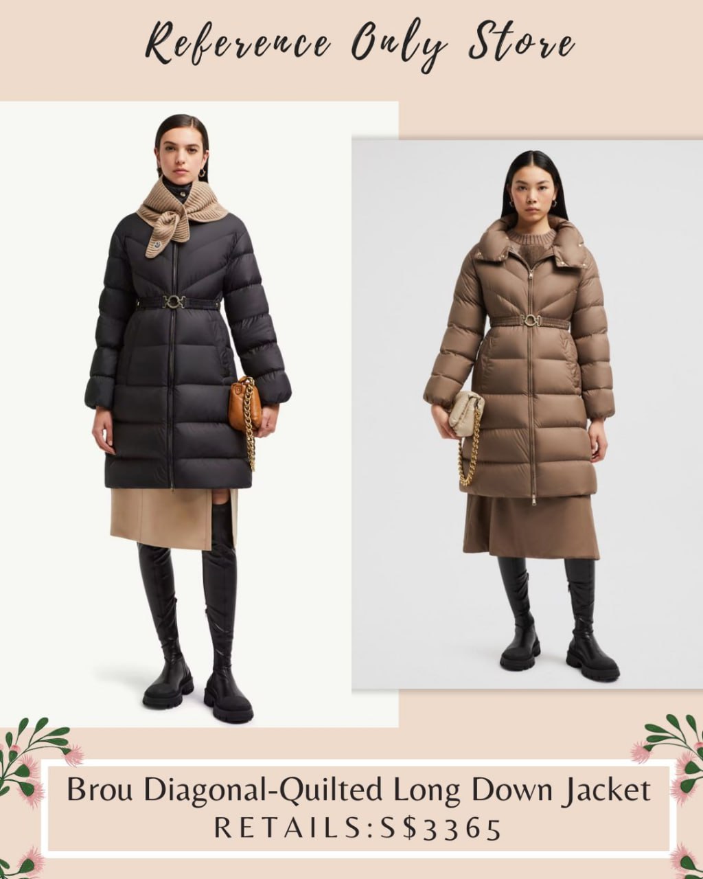 MC Brou Diagonal Quilted Long Down Jacket