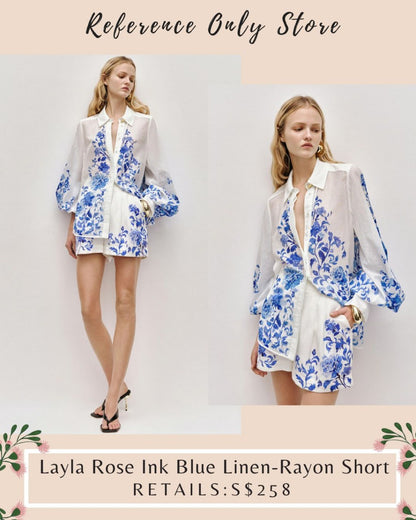 AJ Layla rose ink blue linen shorts