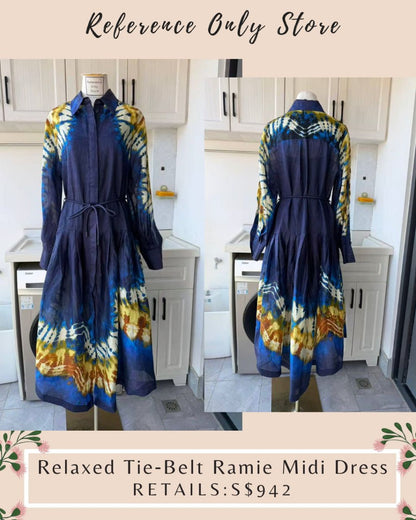 AM Relaxed tie belt ramie midi dress
