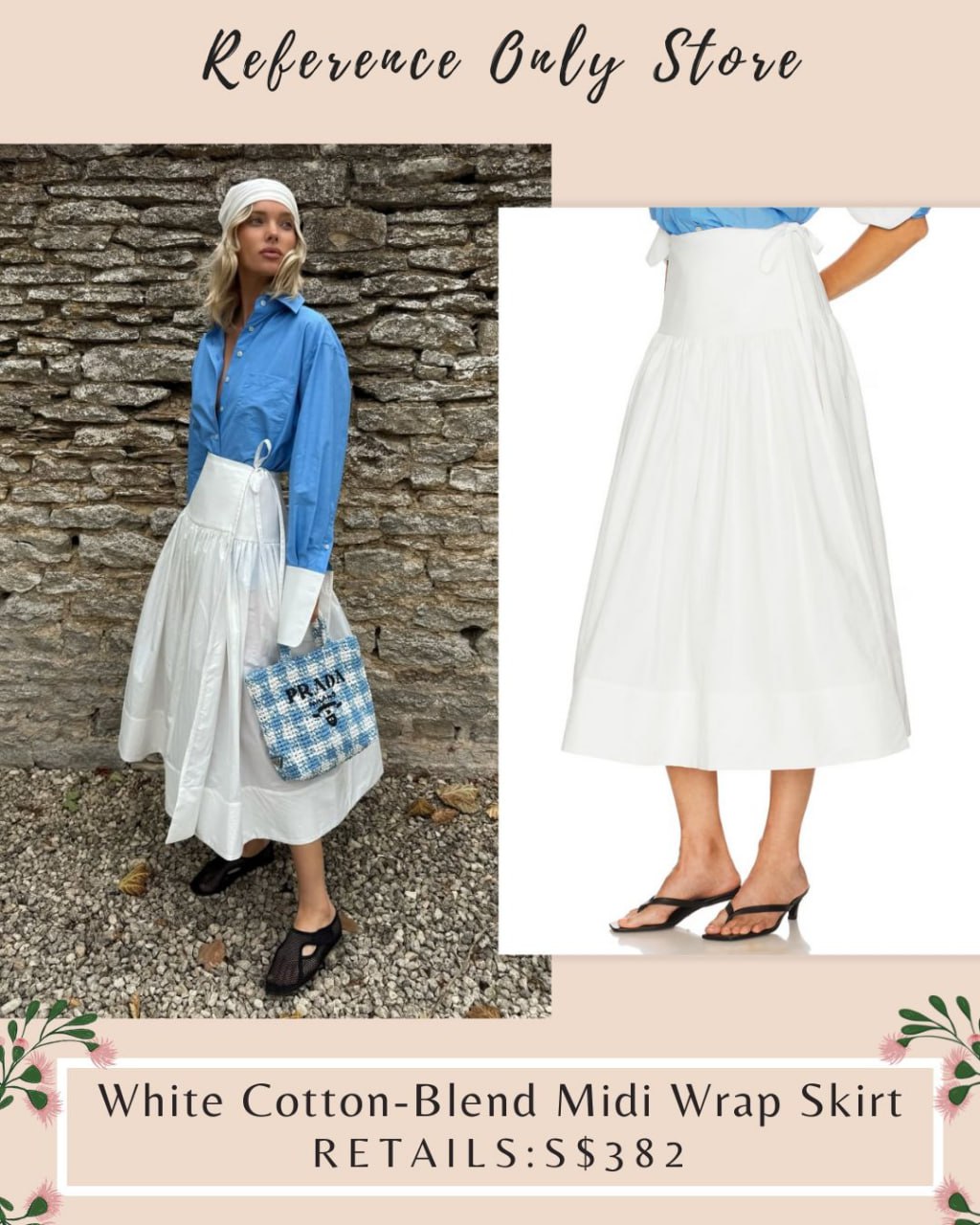 HS White cotton blend midi wrap skirt