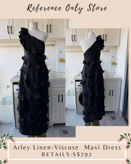 AJ Linen viscoe arley one shoulder midi dress in black